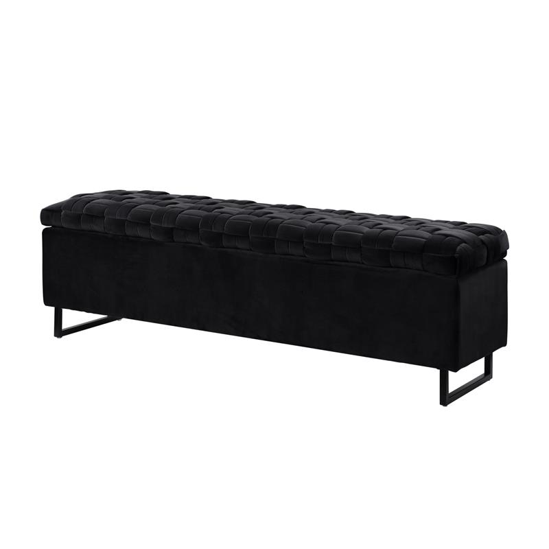 Danielle Rectangular Storage Bench Black Velvet  Upholstered Hand Woven