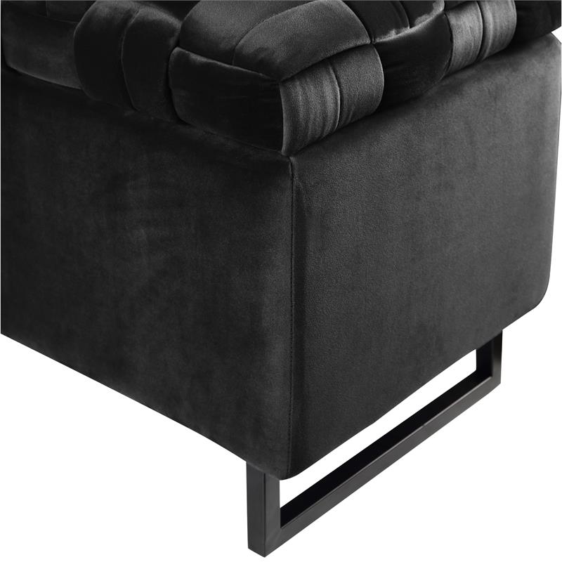 Danielle Rectangular Storage Bench Black Velvet  Upholstered Hand Woven
