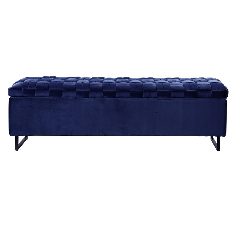 Danielle Rectangular Storage Bench Navy Velvet  Upholstered Hand Woven