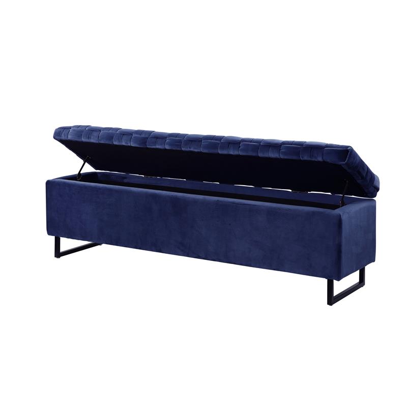 Danielle Rectangular Storage Bench Navy Velvet  Upholstered Hand Woven