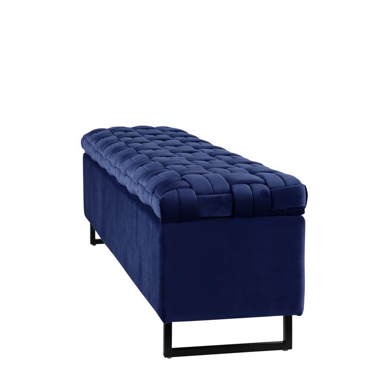 Danielle Rectangular Storage Bench Navy Velvet  Upholstered Hand Woven