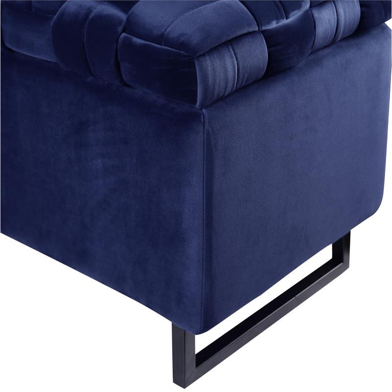 Danielle Rectangular Storage Bench Navy Velvet  Upholstered Hand Woven