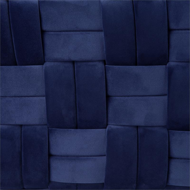 Danielle Rectangular Storage Bench Navy Velvet  Upholstered Hand Woven