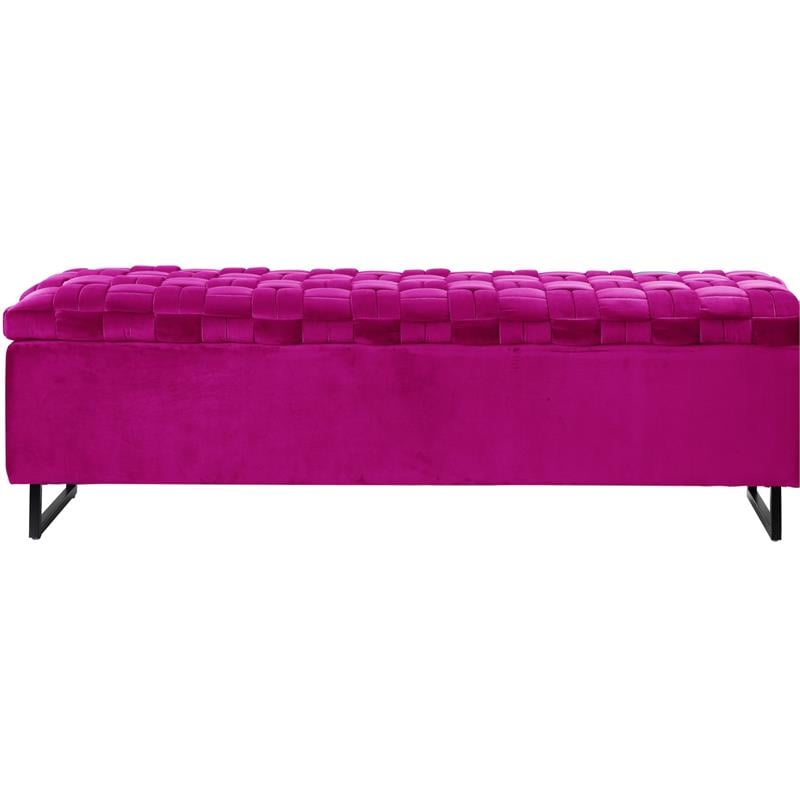 Danielle Rectangular Storage Bench Fuchsia Velvet  Upholstered Hand Woven