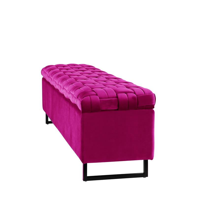 Danielle Rectangular Storage Bench Fuchsia Velvet  Upholstered Hand Woven