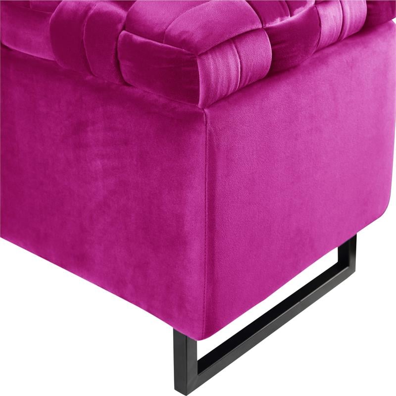 Danielle Rectangular Storage Bench Fuchsia Velvet  Upholstered Hand Woven