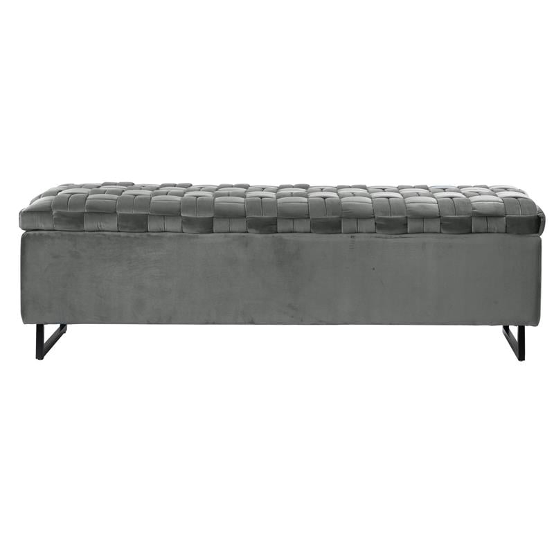 Danielle Rectangular Storage Bench Gray Velvet  Upholstered Hand Woven