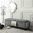 Danielle Rectangular Storage Bench Gray Velvet  Upholstered Hand Woven