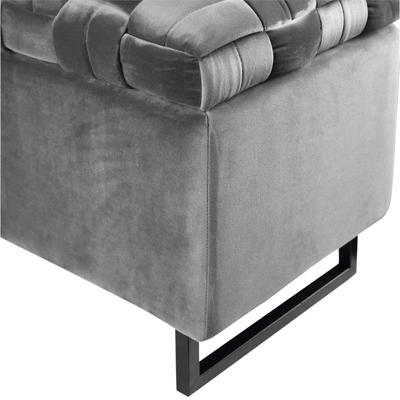 Danielle Rectangular Storage Bench Gray Velvet  Upholstered Hand Woven