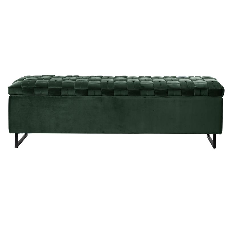 Danielle Storage Bench Hunter Green Velvet  Upholstered Hand Woven