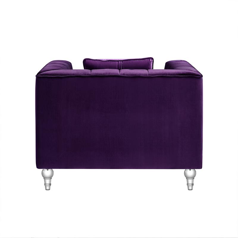Adalyn Club Chair Purple Velvet  Biscuit Tufted Lucite Leg