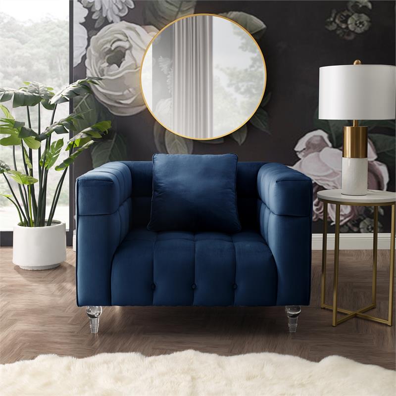 Adalyn Club Chair Navy Blue Velvet  Biscuit Tufted Lucite Leg