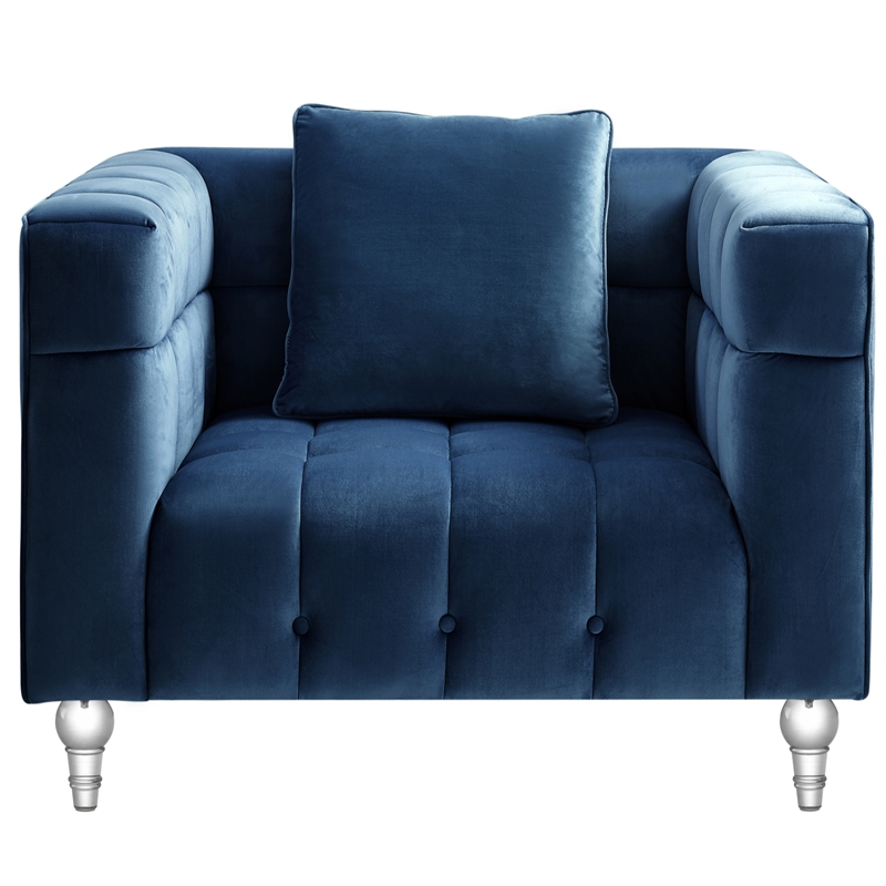 Adalyn Club Chair Navy Blue Velvet Biscuit Tufted Lucite Leg Cymax Business