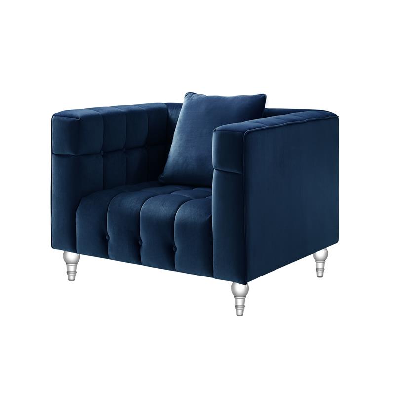 Adalyn Club Chair Navy Blue Velvet  Biscuit Tufted Lucite Leg