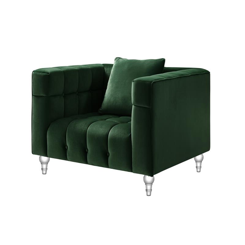 Adalyn Club Chair Hunter Green Velvet  Biscuit Tufted Lucite Leg