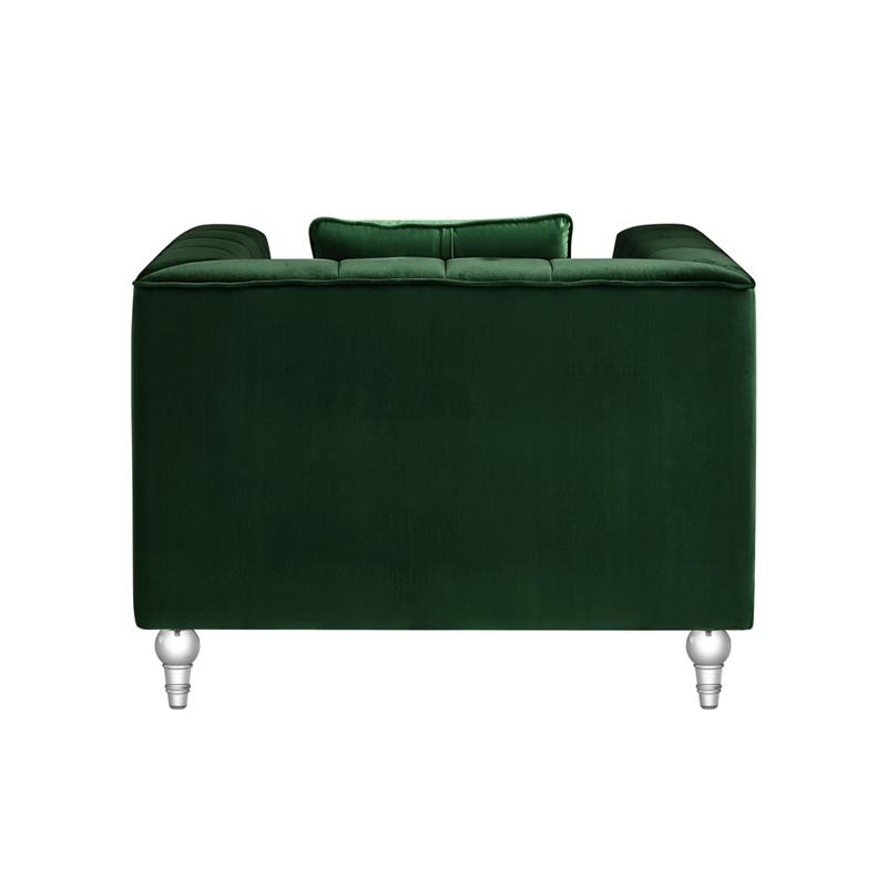 Adalyn Club Chair Hunter Green Velvet  Biscuit Tufted Lucite Leg