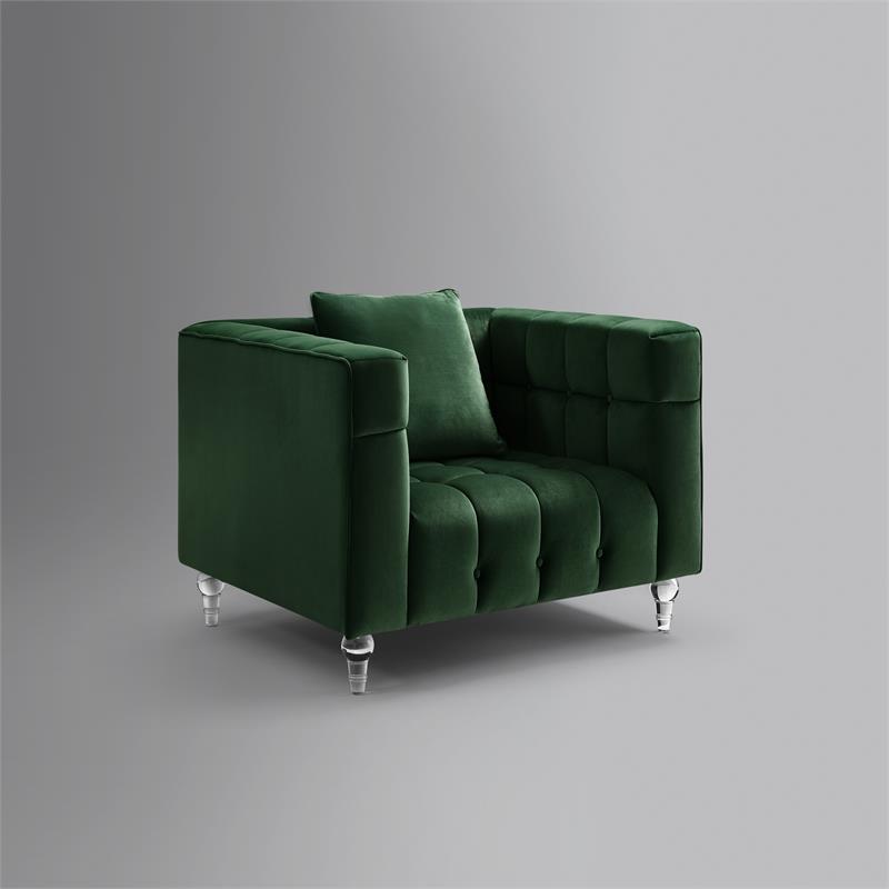 Adalyn Club Chair Hunter Green Velvet  Biscuit Tufted Lucite Leg