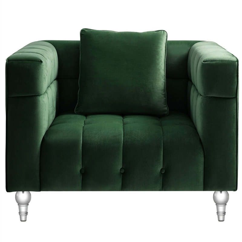 Adalyn Club Chair Hunter Green Velvet  Biscuit Tufted Lucite Leg