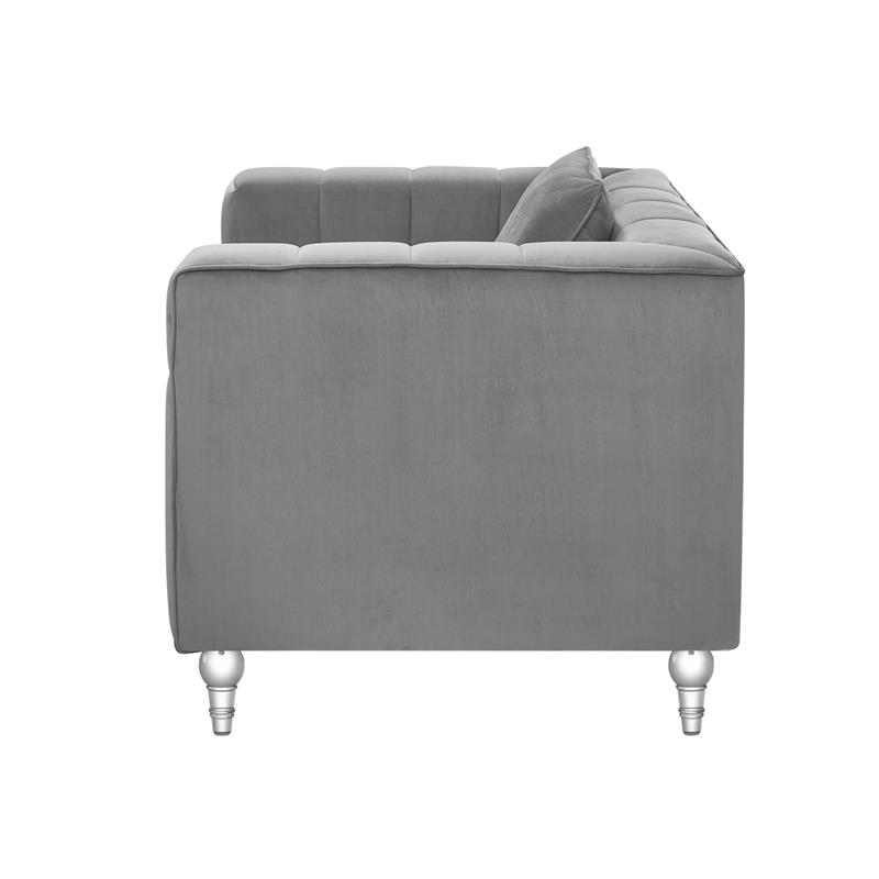 Adalyn Club Chair Gray Velvet  Biscuit Tufted Lucite Leg