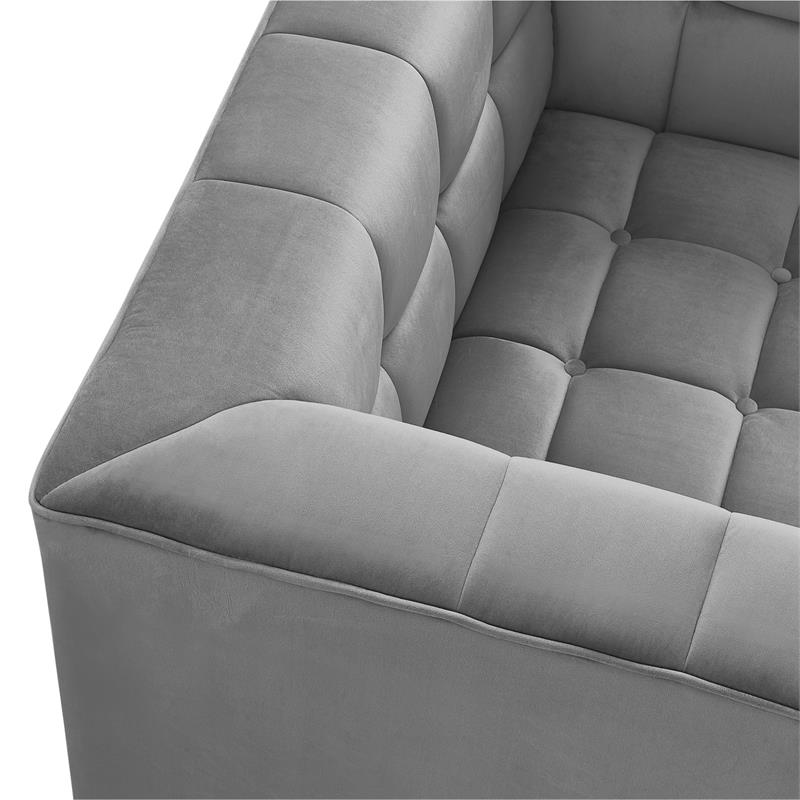 Adalyn Club Chair Gray Velvet  Biscuit Tufted Lucite Leg