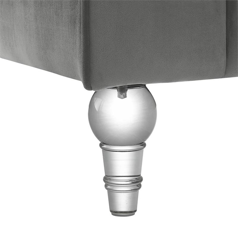 Adalyn Club Chair Gray Velvet  Biscuit Tufted Lucite Leg