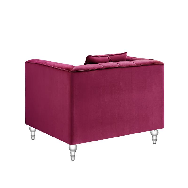 Adalyn Club Chair Fuchsia Pink Velvet  Biscuit Tufted Lucite Leg