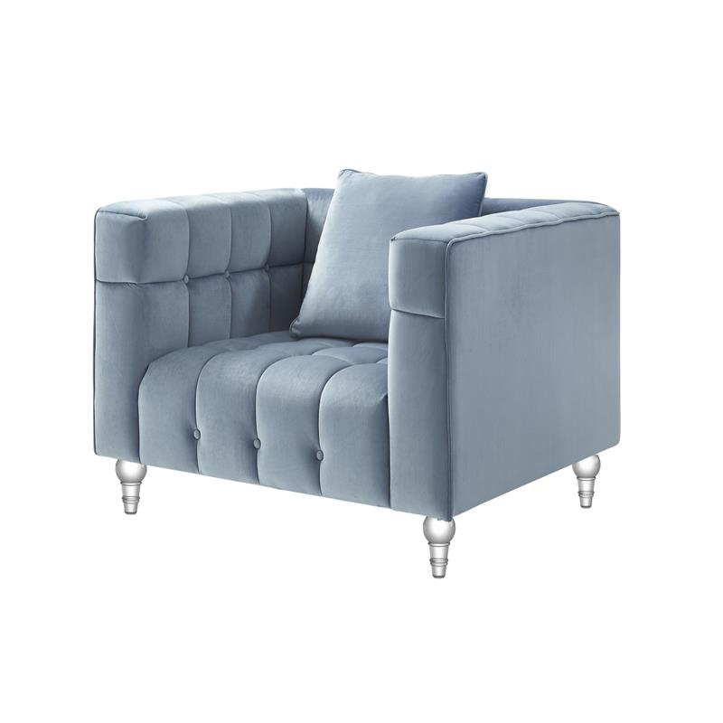 Adalyn Club Chair Teal Blue Velvet  Biscuit Tufted Lucite Leg