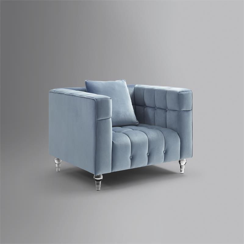 Adalyn Club Chair Teal Blue Velvet  Biscuit Tufted Lucite Leg