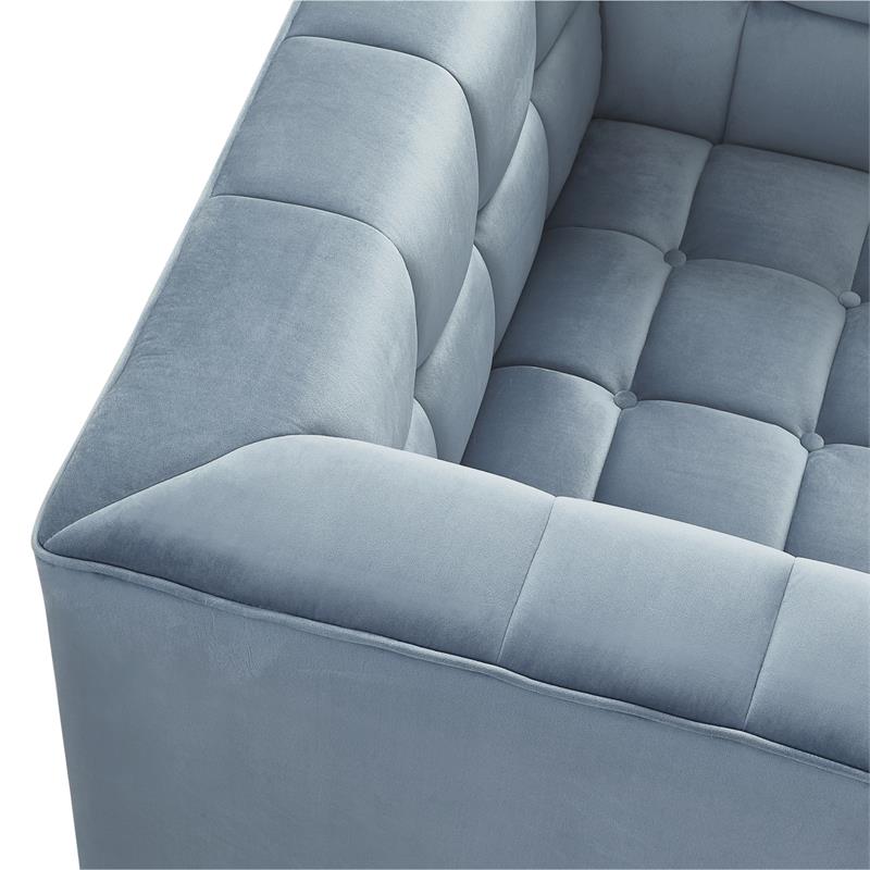 Adalyn Club Chair Teal Blue Velvet  Biscuit Tufted Lucite Leg