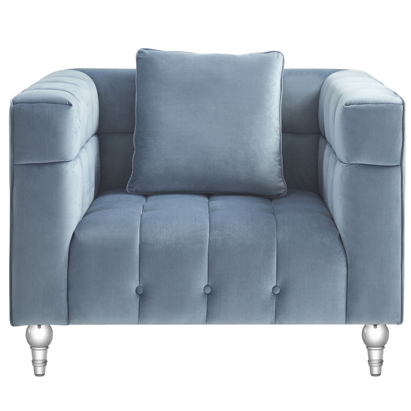 Adalyn Club Chair Teal Blue Velvet  Biscuit Tufted Lucite Leg