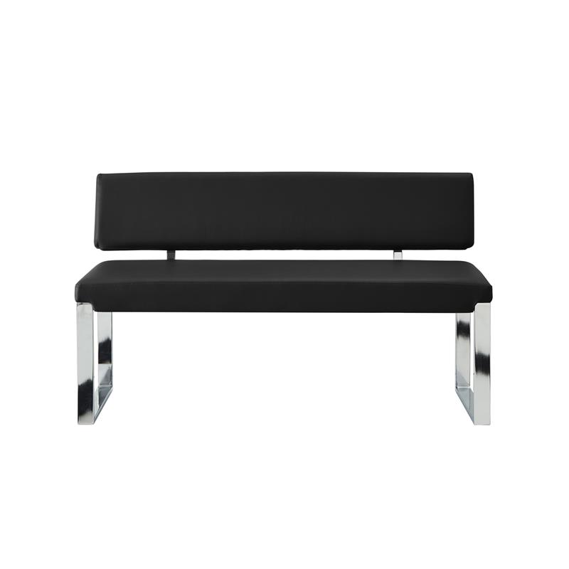 Mabel Bench Black Leather PU  Upholstered Chrome Legs Rectangular