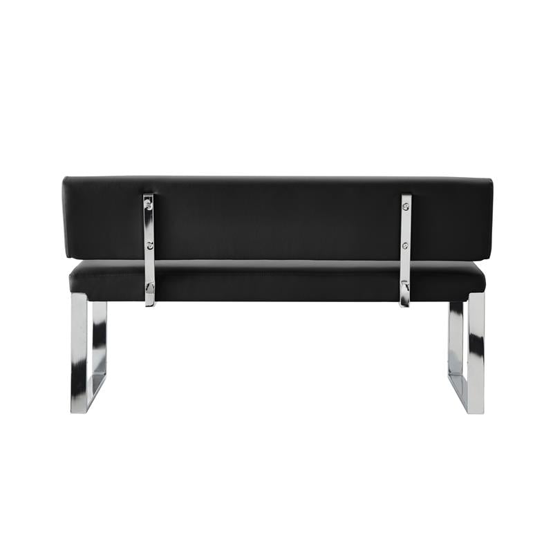 Mabel Bench Black Leather PU  Upholstered Chrome Legs Rectangular