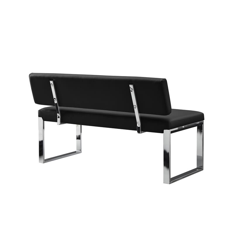 Mabel Bench Black Leather PU  Upholstered Chrome Legs Rectangular