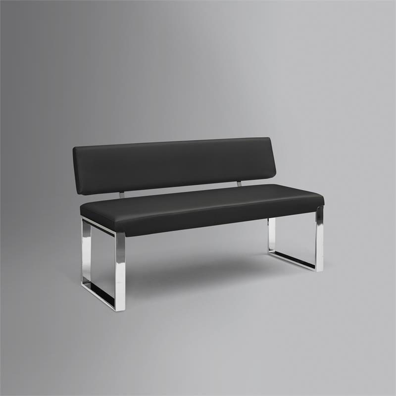 Mabel Bench Black Leather PU  Upholstered Chrome Legs Rectangular