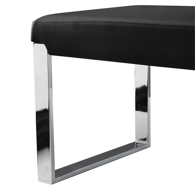 Mabel Bench Black Leather PU  Upholstered Chrome Legs Rectangular