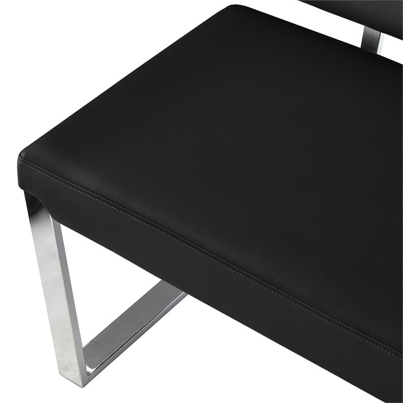 Mabel Bench Black Leather PU  Upholstered Chrome Legs Rectangular