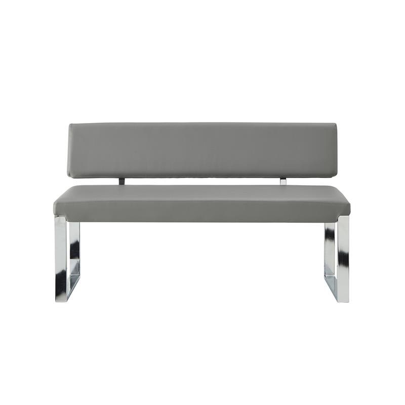 Mabel Bench Gray Leather PU  Upholstered Chrome Legs Rectangular