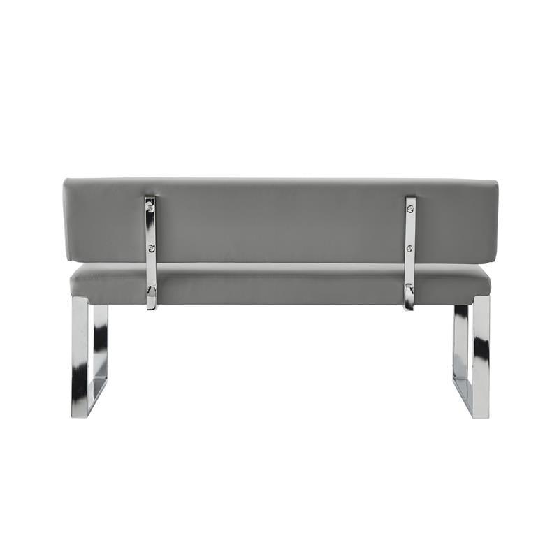 Mabel Bench Gray Leather PU  Upholstered Chrome Legs Rectangular