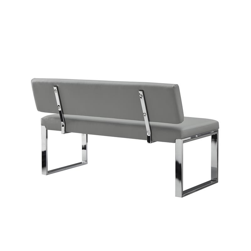 Mabel Bench Gray Leather PU  Upholstered Chrome Legs Rectangular