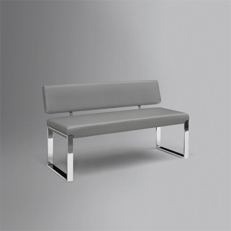 Mabel Bench Gray Leather PU  Upholstered Chrome Legs Rectangular