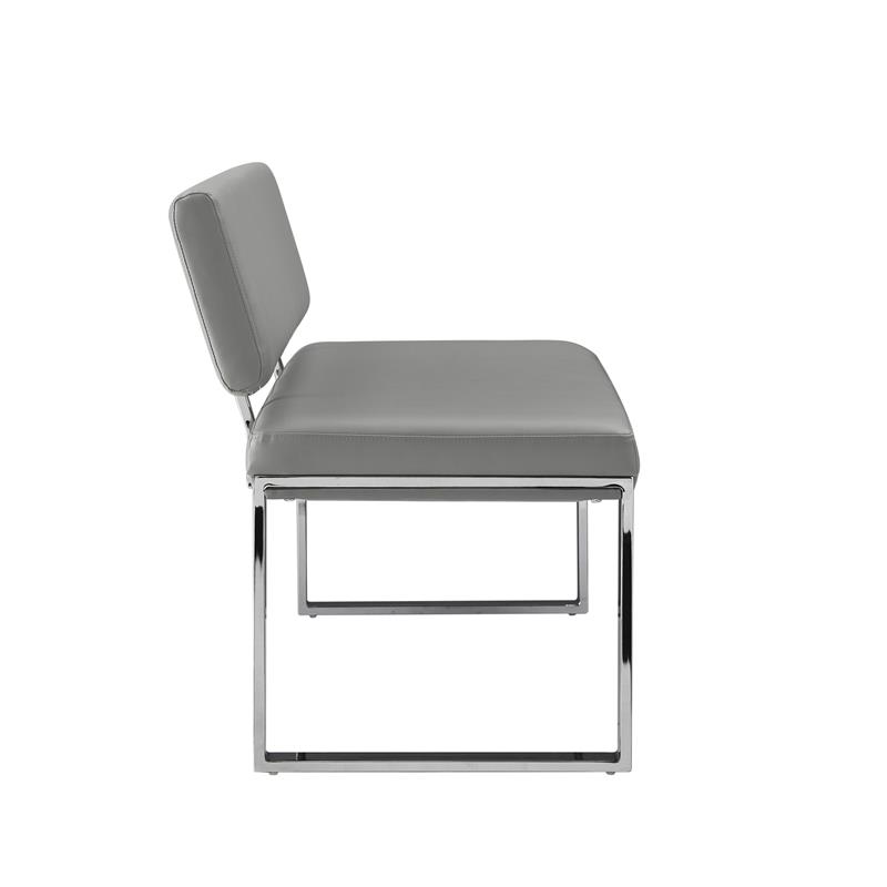 Mabel Bench Gray Leather PU  Upholstered Chrome Legs Rectangular