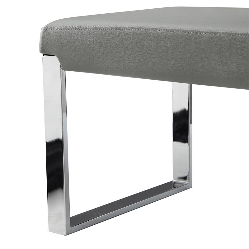 Mabel Bench Gray Leather PU  Upholstered Chrome Legs Rectangular