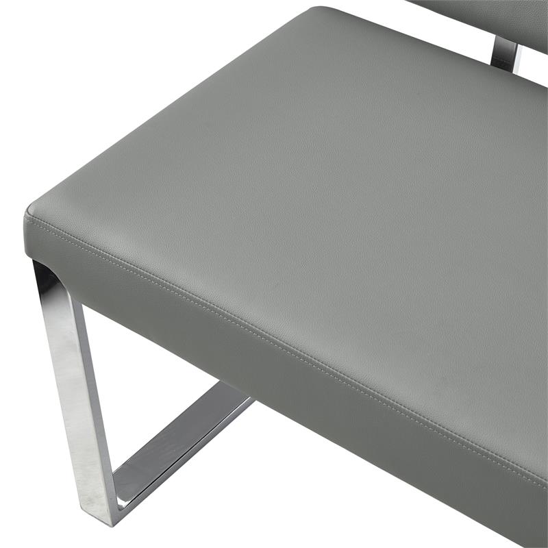 Mabel Bench Gray Leather PU  Upholstered Chrome Legs Rectangular