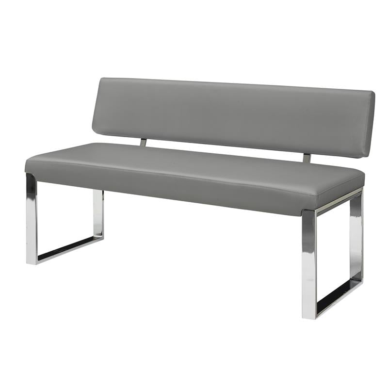 Mabel Bench Gray Leather PU  Upholstered Chrome Legs Rectangular