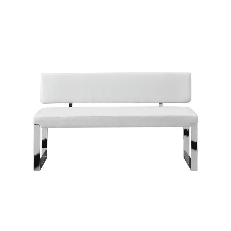 Mabel  Bench White Leather PU Upholstered Chrome Legs Rectangular