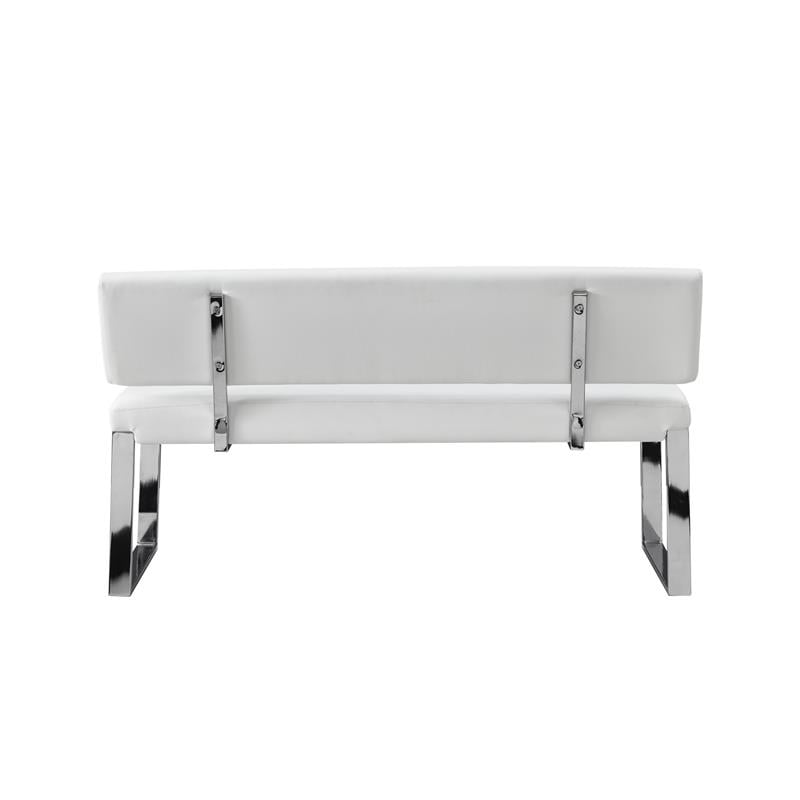 Mabel  Bench White Leather PU Upholstered Chrome Legs Rectangular