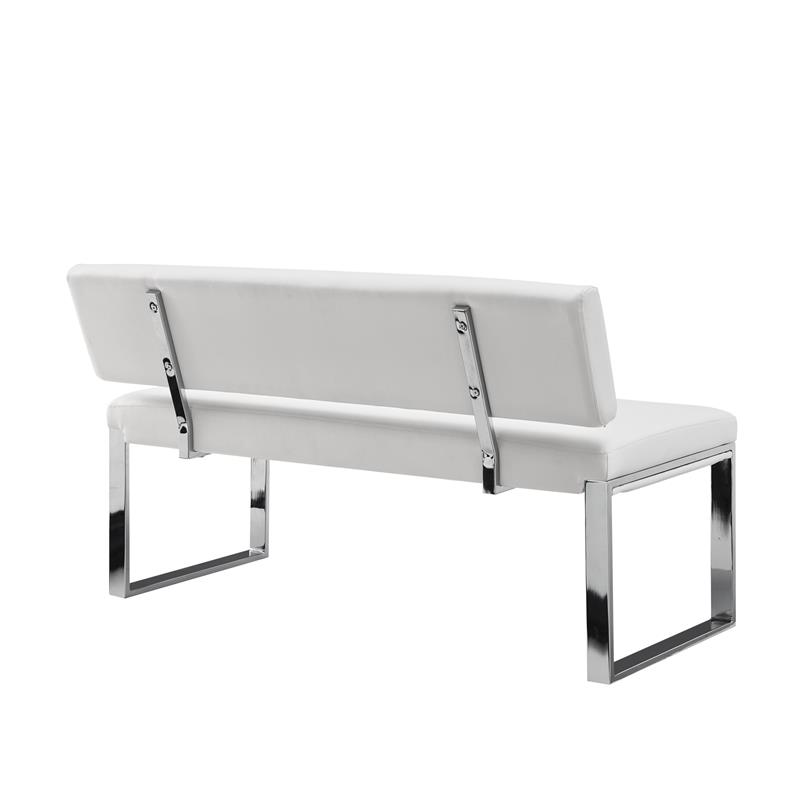 Mabel  Bench White Leather PU Upholstered Chrome Legs Rectangular