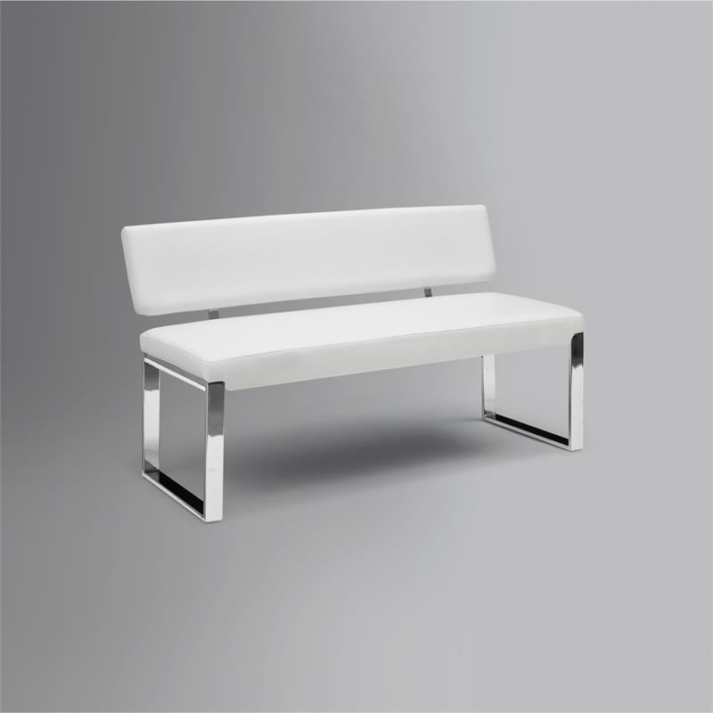 Mabel  Bench White Leather PU Upholstered Chrome Legs Rectangular