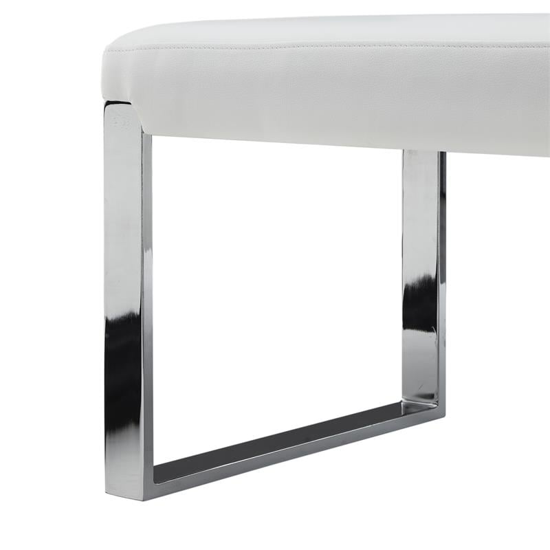 Mabel  Bench White Leather PU Upholstered Chrome Legs Rectangular