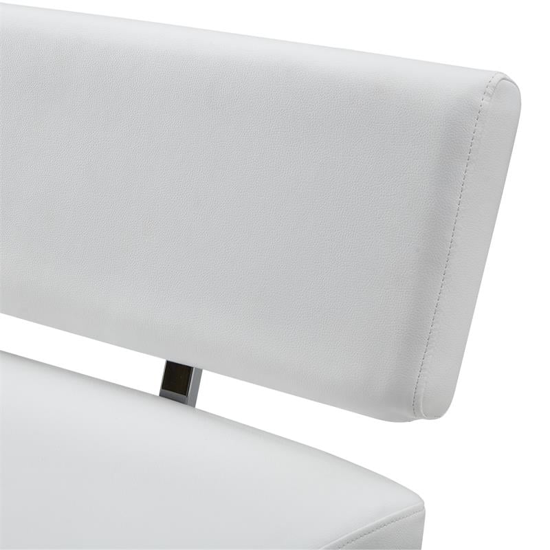 Mabel  Bench White Leather PU Upholstered Chrome Legs Rectangular